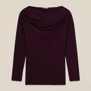 Oltre - T-shirt in viscosa con drappeggio - Bordeaux