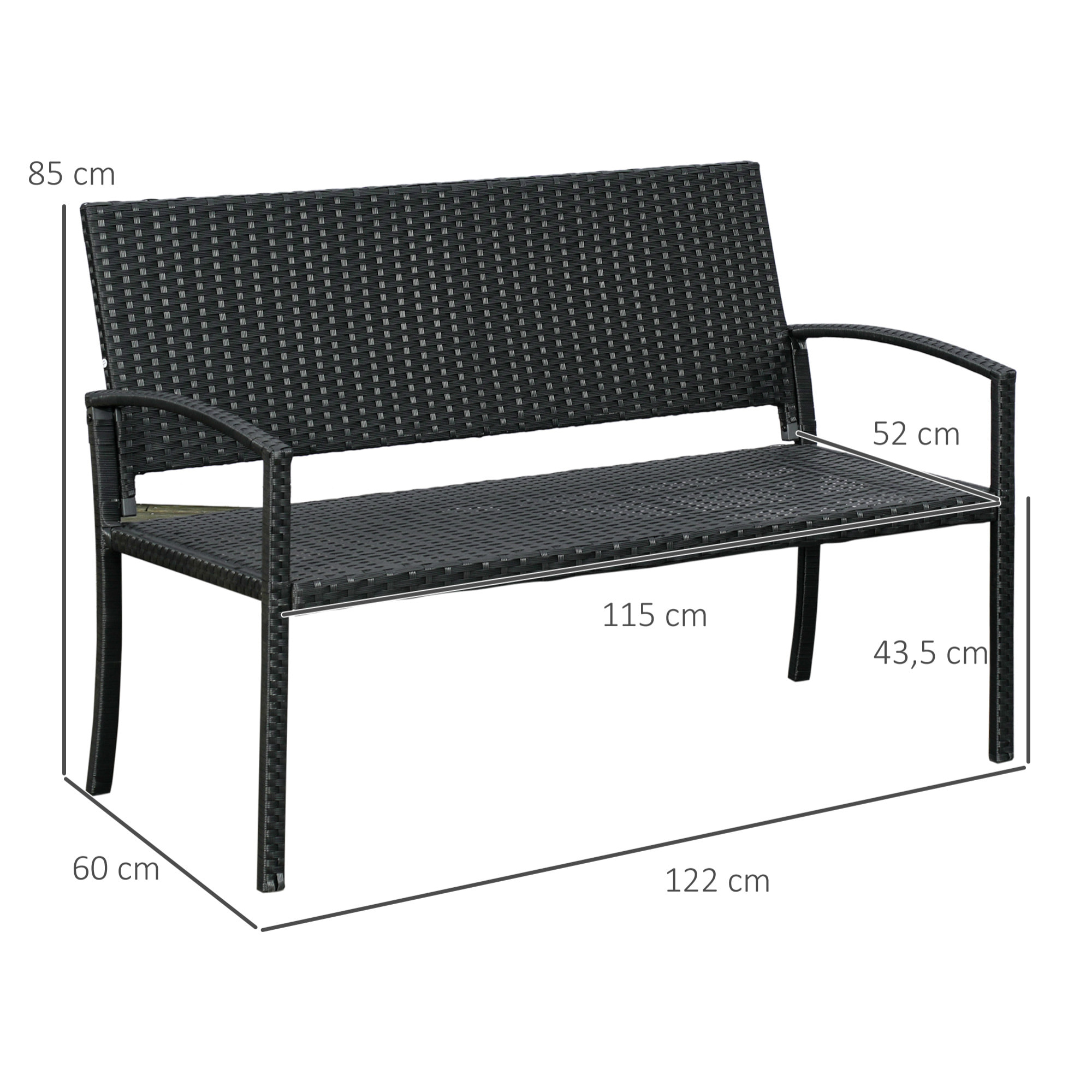 Banco Jardín Lounge Silla 2 Plazas Mueble Exterior Terraza 2 Plazas Carga 320kg