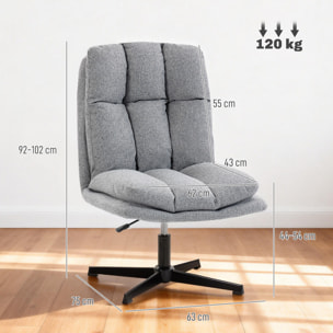 Butaca de Salón, Sillón Giratorio 360°, Sillón Relax con Altura Ajustable, Asiento Ancho, Tapizado en Lino, Base de Metal para Sala de Estar, Dormitorio, Gris Claro