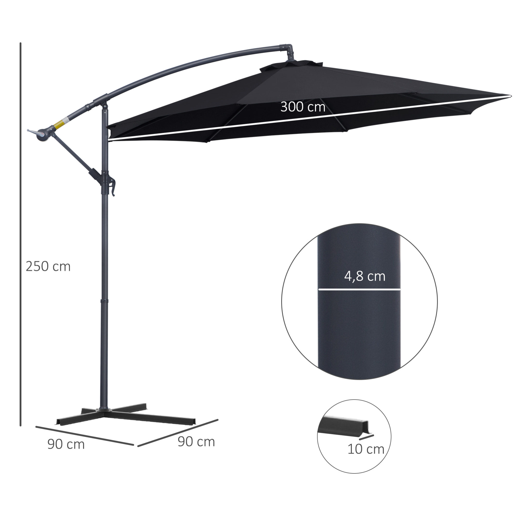 Parasol de Jardín Grande Φ300x260cm Negro