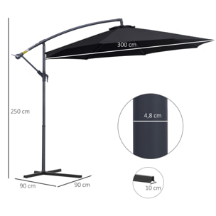 Parasol de Jardín Grande Φ300x260cm Negro