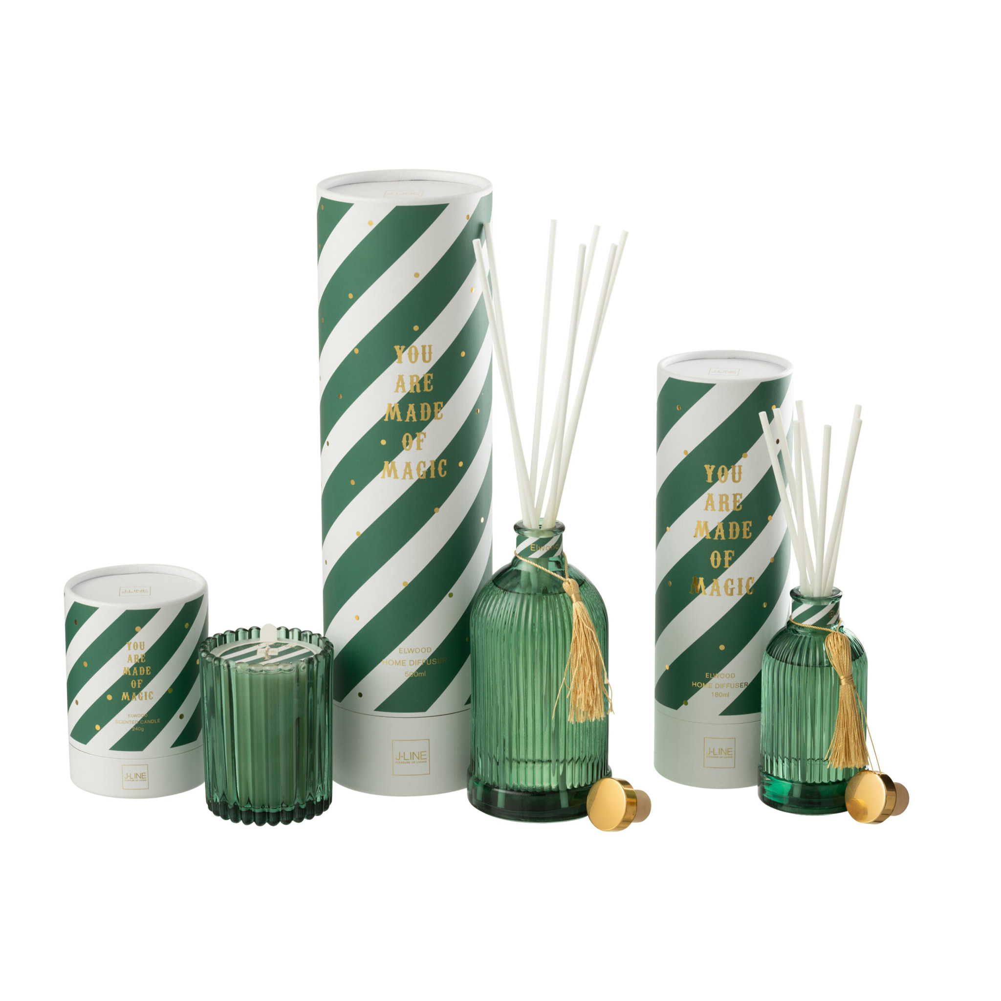 J-Line bâtonnets parfumés Magic - Elwood - verre - blanc/vert - large