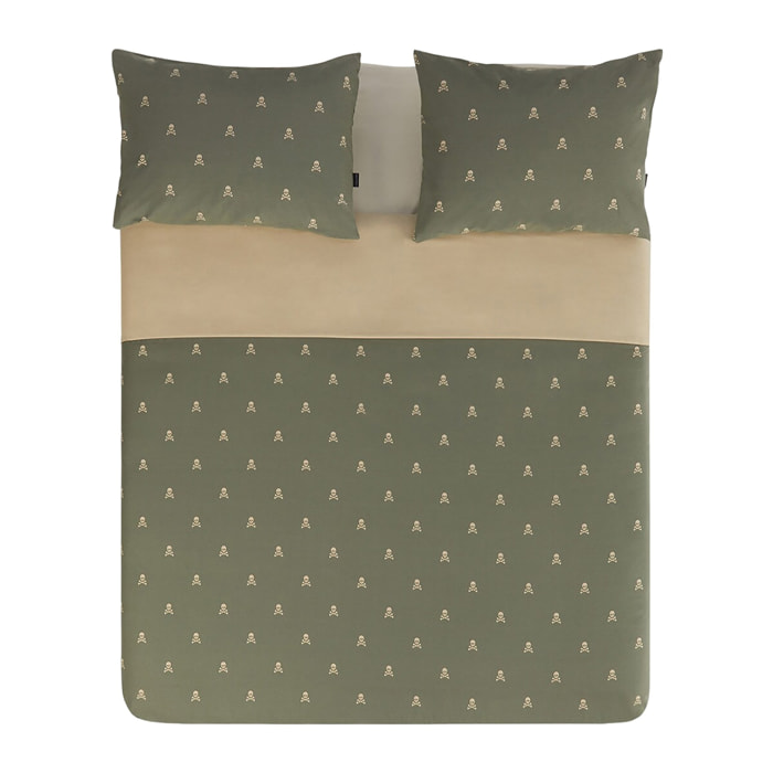 Set cama (funda nórdica 250x230cm + 2 fundas almohada 50x85cm) 100% algodón 144tc beige & khakhi calaveras scalpers home