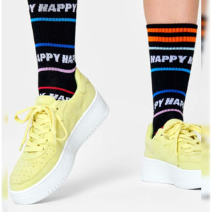 Calcetines happy line thin crew negro