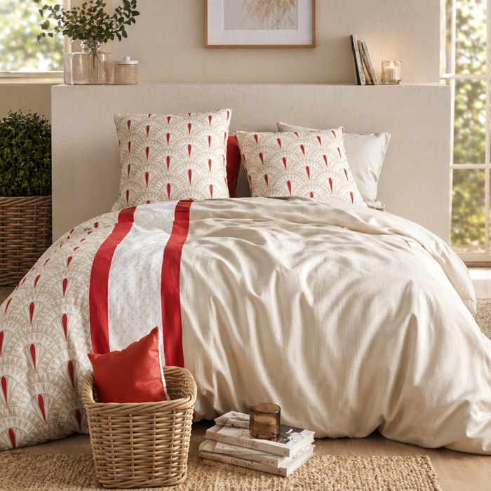 Parure housse de couette imprimé 100% coton - rubis