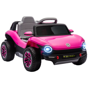 Coche Eléctrico para Niños de +3 Años, Volkswagen E-Buggy, Coche de Batería 12V, con Mando a Distancia 2,4 G, Ruedas con Suspensión, Faros LED, Música, USB, Motor Doble, Rosa