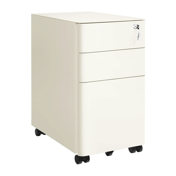 Cassettiera metallo bianca con 3 cassetti e ruote 30x50x59