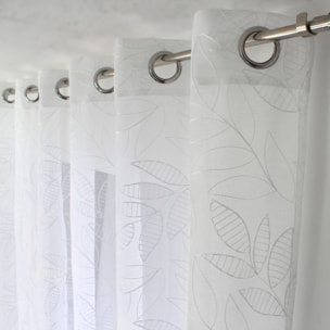 Voilage brodé motif feuillage - Blanc