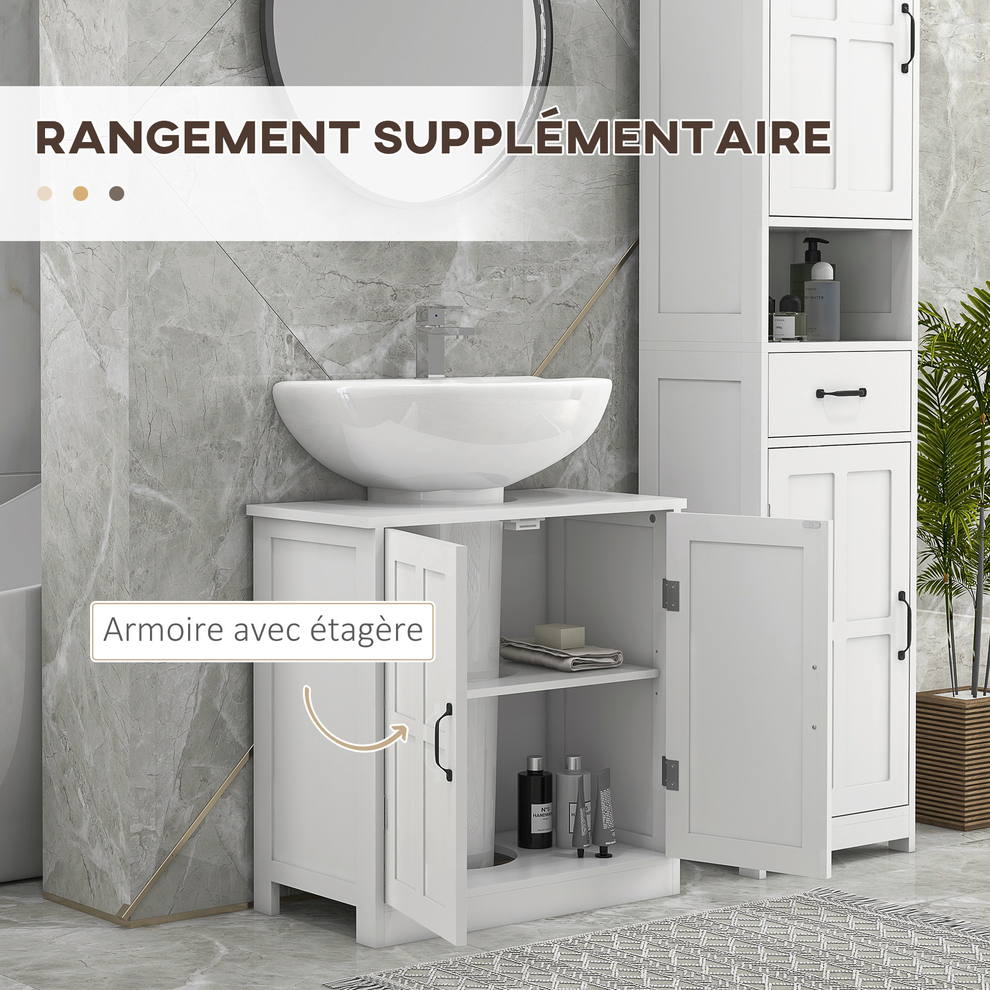 Meuble salle de bain - meuble sous-vasque - 2 portes avec étagère - 60x30x60cm - blanc