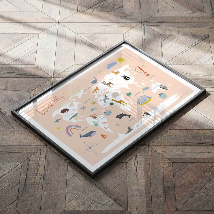 Affiche enfant exploration  Affiche + cadre en bois - Noir