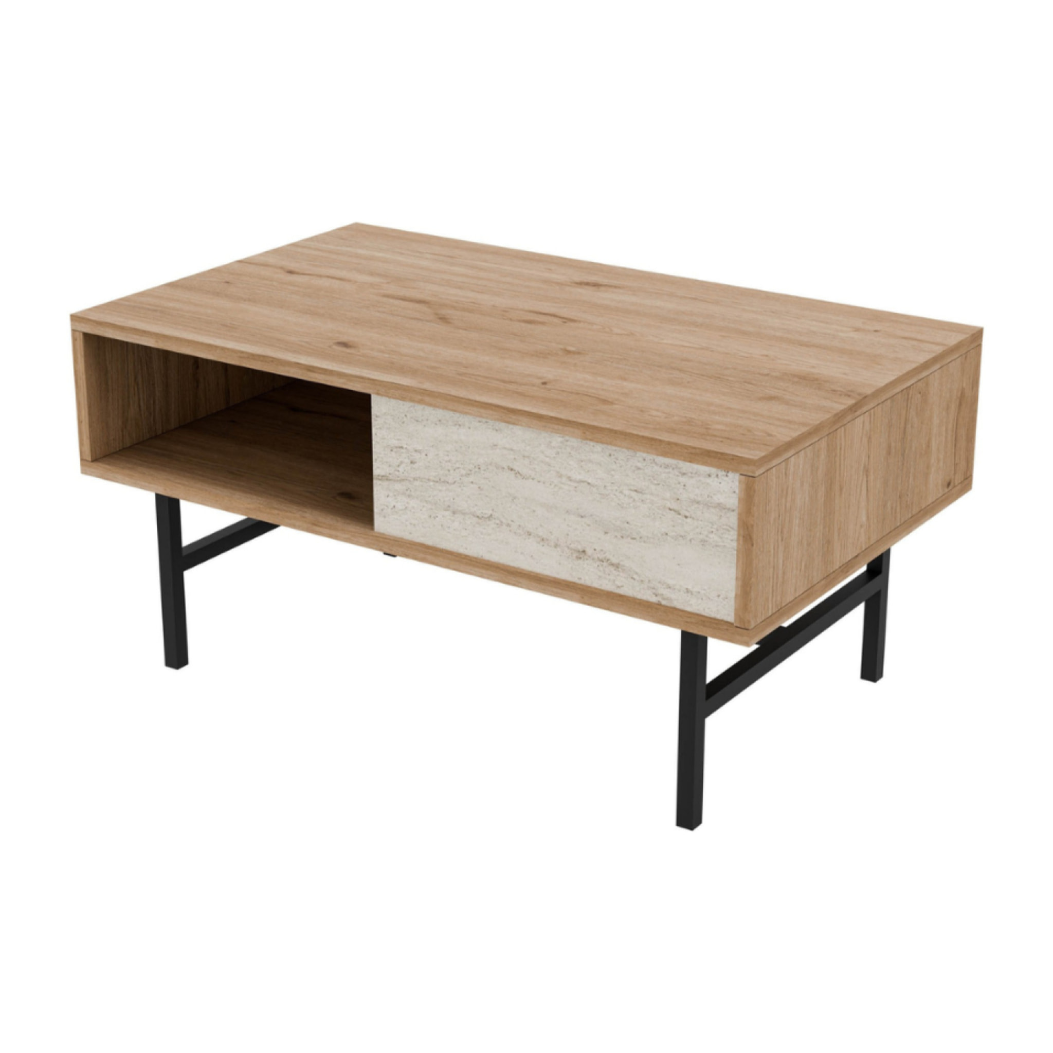 Table basse design bois et travertin avec compartiment CORA