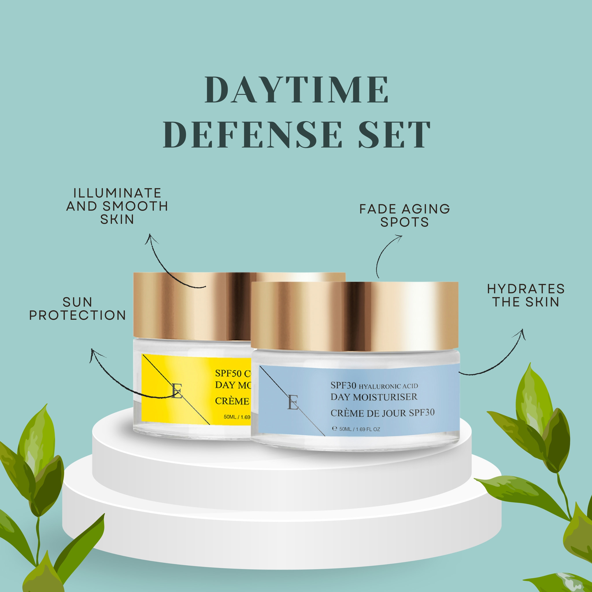 Crema de día con ácido hialurónico FPS 30 + Crema de día con colágeno FPS 50
