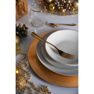 Service 18 assiettes Excelsa Gold, porcelaine, blanc et or