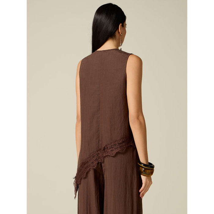 Oltre - Blusa asimmetrica con pizzo - Marrone