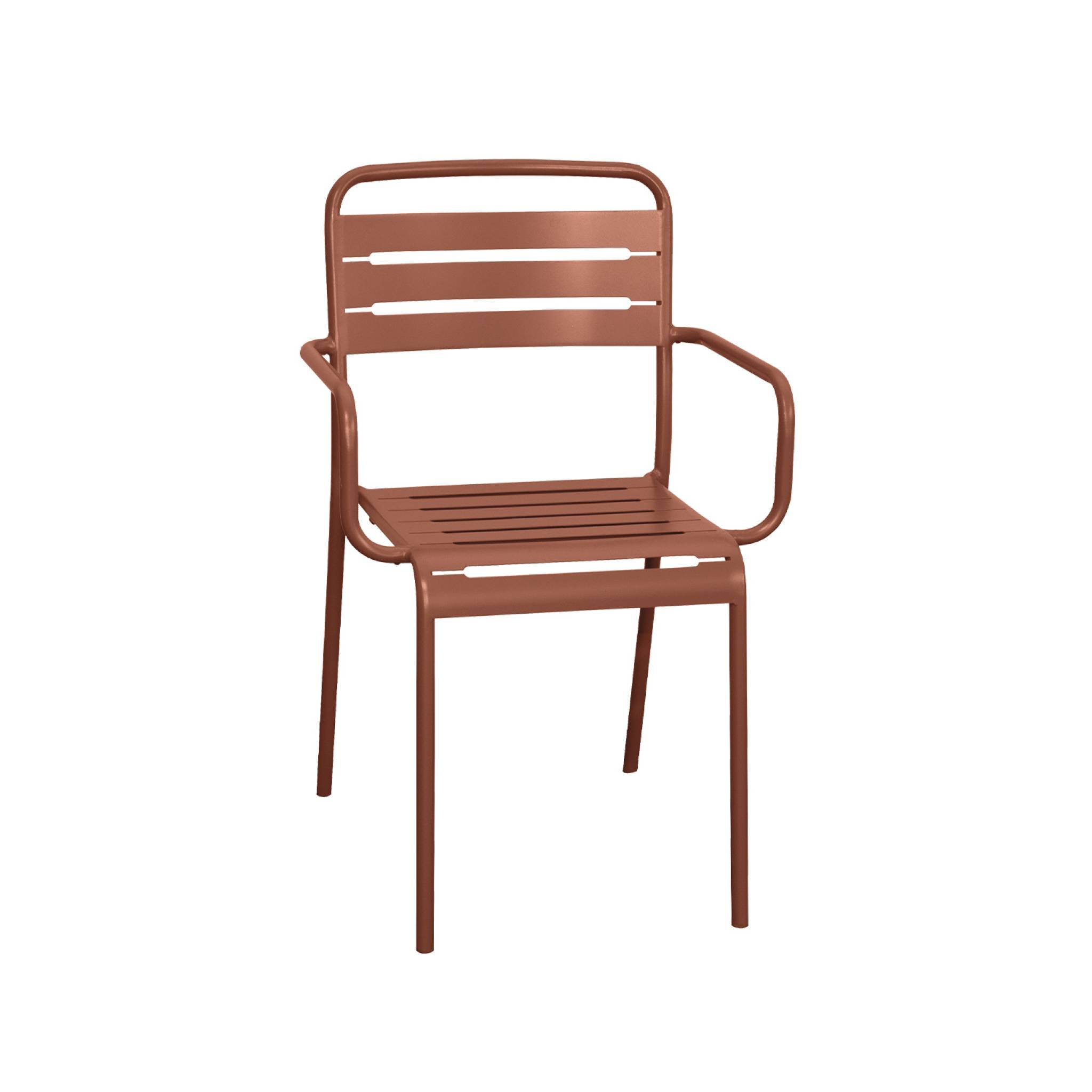 Table de jardin métal + 6 assises terracotta. acier traitement anti rouille