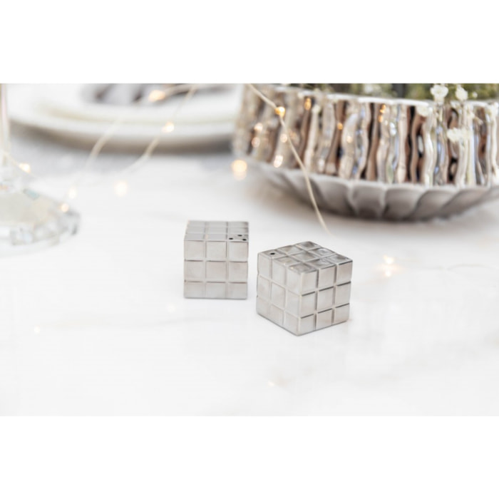 Salière et poivrière rubik's cube argent 3x3x3cm