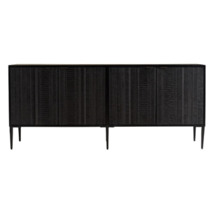 GLORIA - Buffet en manguier noir 4 portes sculptées pieds en métal