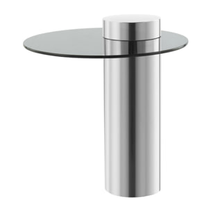 Tavolino Ontario in acciaio inox e vetro grigio