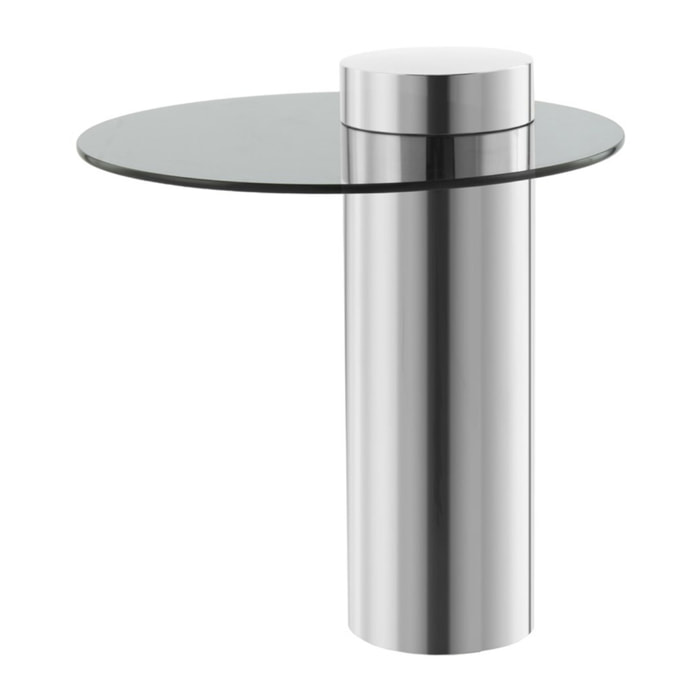 Tavolino Ontario in acciaio inox e vetro grigio