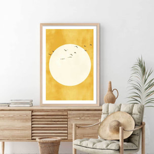Affiche dessin ""Eternel coucher du soleil"" Affiche + cadre en bois - Chêne