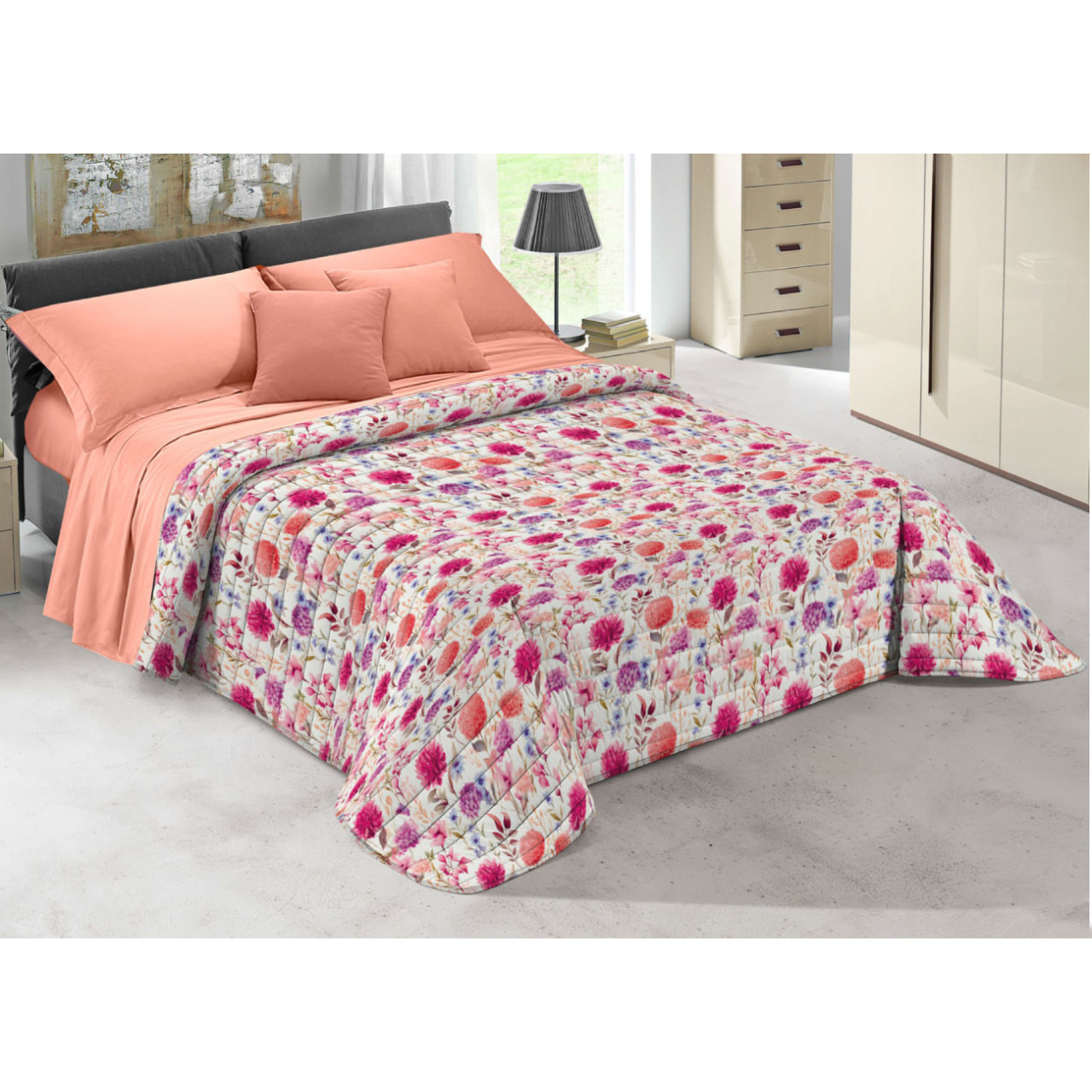 Quilt Trapuntino Piumino Estivo 100gr/mq Microfibra Disegno Summer Pennellate D3 Azzurro