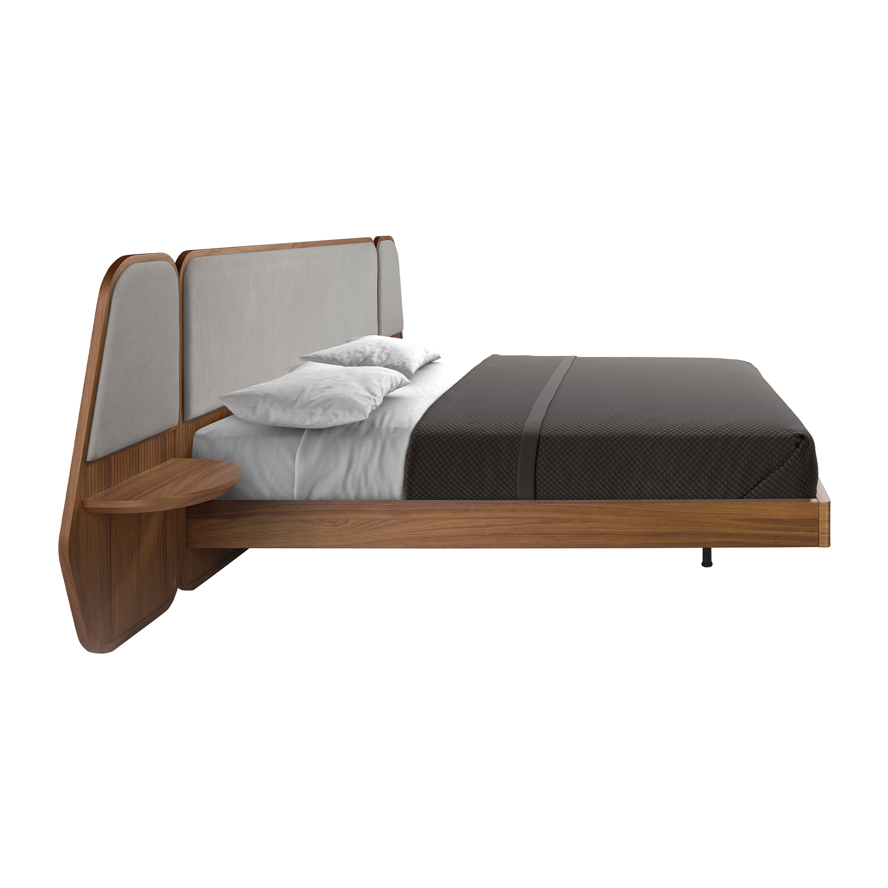 Cama Angel Cerdá de matrimonio en madera chapada en nogal natural y patas de acero inoxidable en negro 296x209x110cm