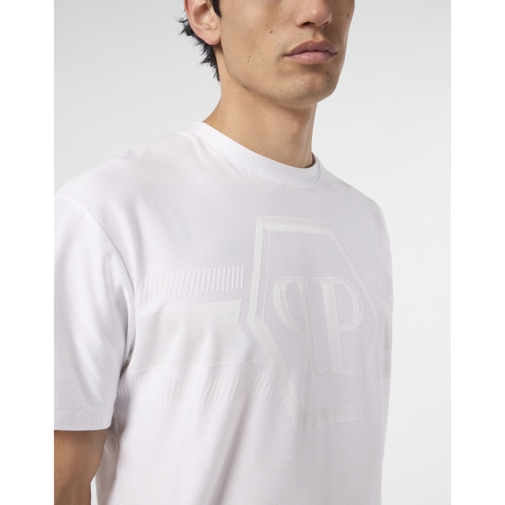 PHILIPP PLEIN Round Neck T-Shirt Jacquard Hexagon Line