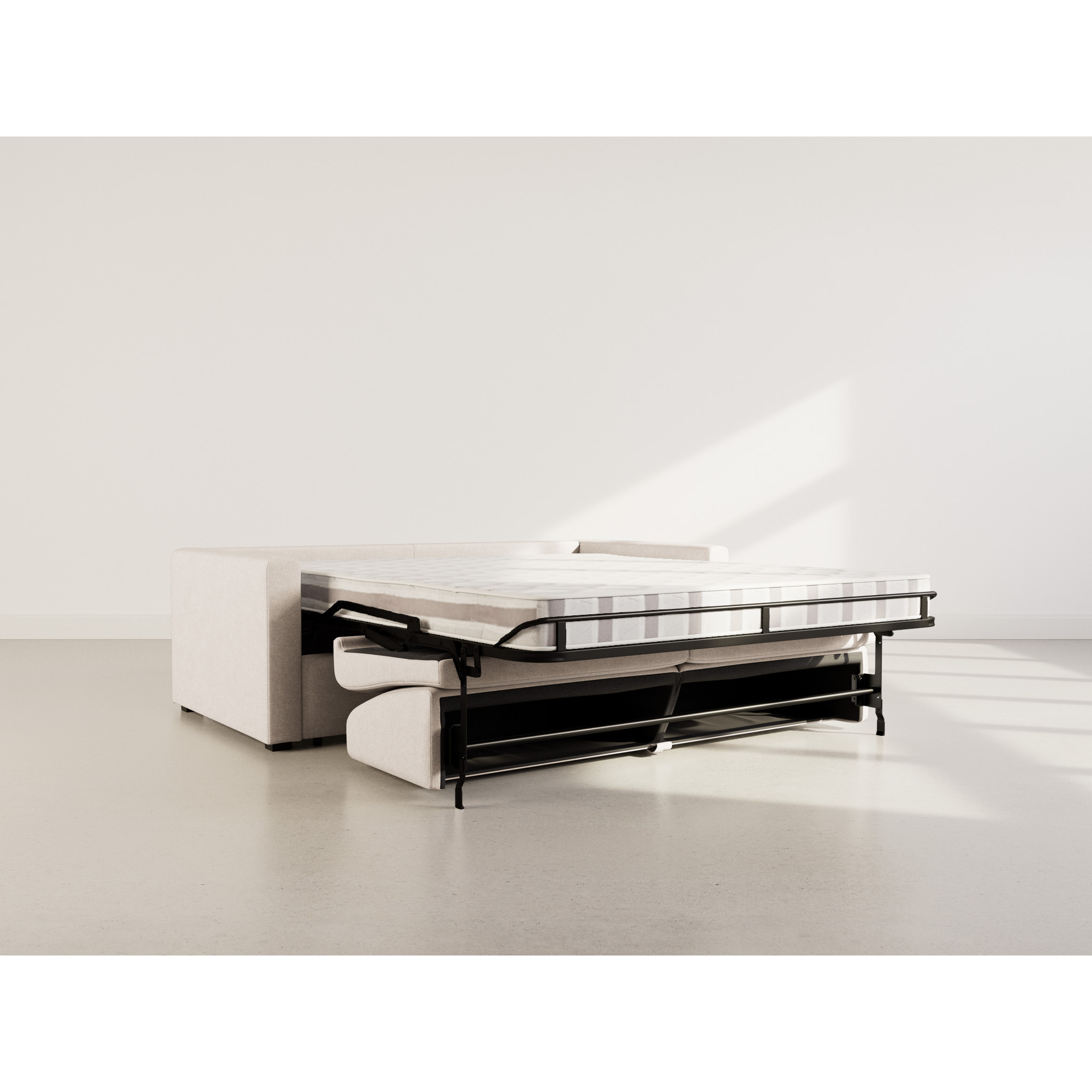 Julia - canapé lit 3 places convertible express couchage quotidien 140 cm matelas 14 cm en tissu - Beige