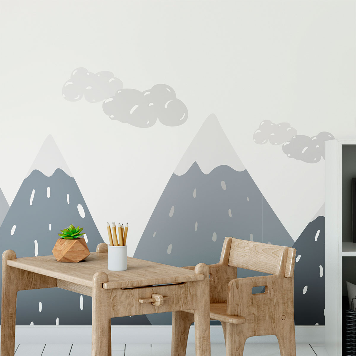 Stickers muraux enfants - Décoration chambre bébé - Autocollant Sticker mural géant enfant montagnes scandinaves DINKA