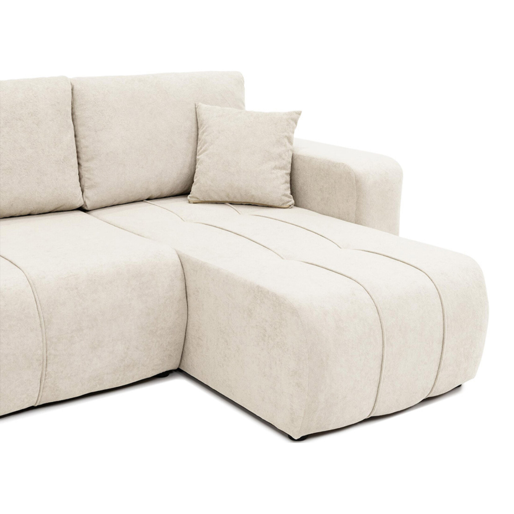 Nicole - Canapé panoramique en U 7 places convertible avec coffre en tissu - Beige