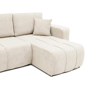 Nicole - Canapé panoramique en U 7 places convertible avec coffre en tissu - Beige