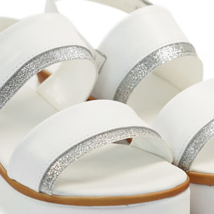 SANDALO DOPPIA FASCIA VERA PELLE SILVER BIANCO