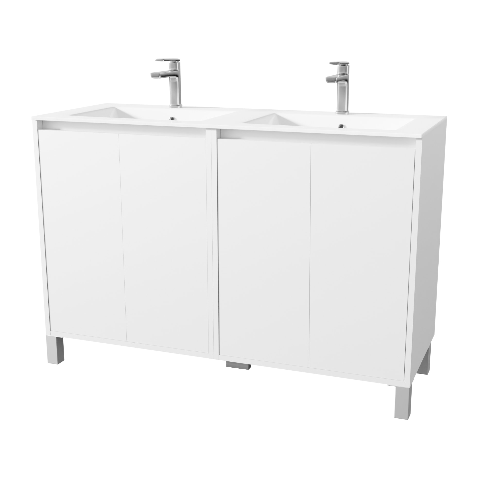 Pack Meuble Salle de Bains 120 cm Laqué Blanc, 4 portes avec Vasque Céramique - XENOS