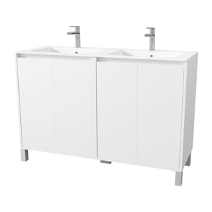 Pack Meuble Salle de Bains 120 cm Laqué Blanc, 4 portes avec Vasque Céramique - XENOS