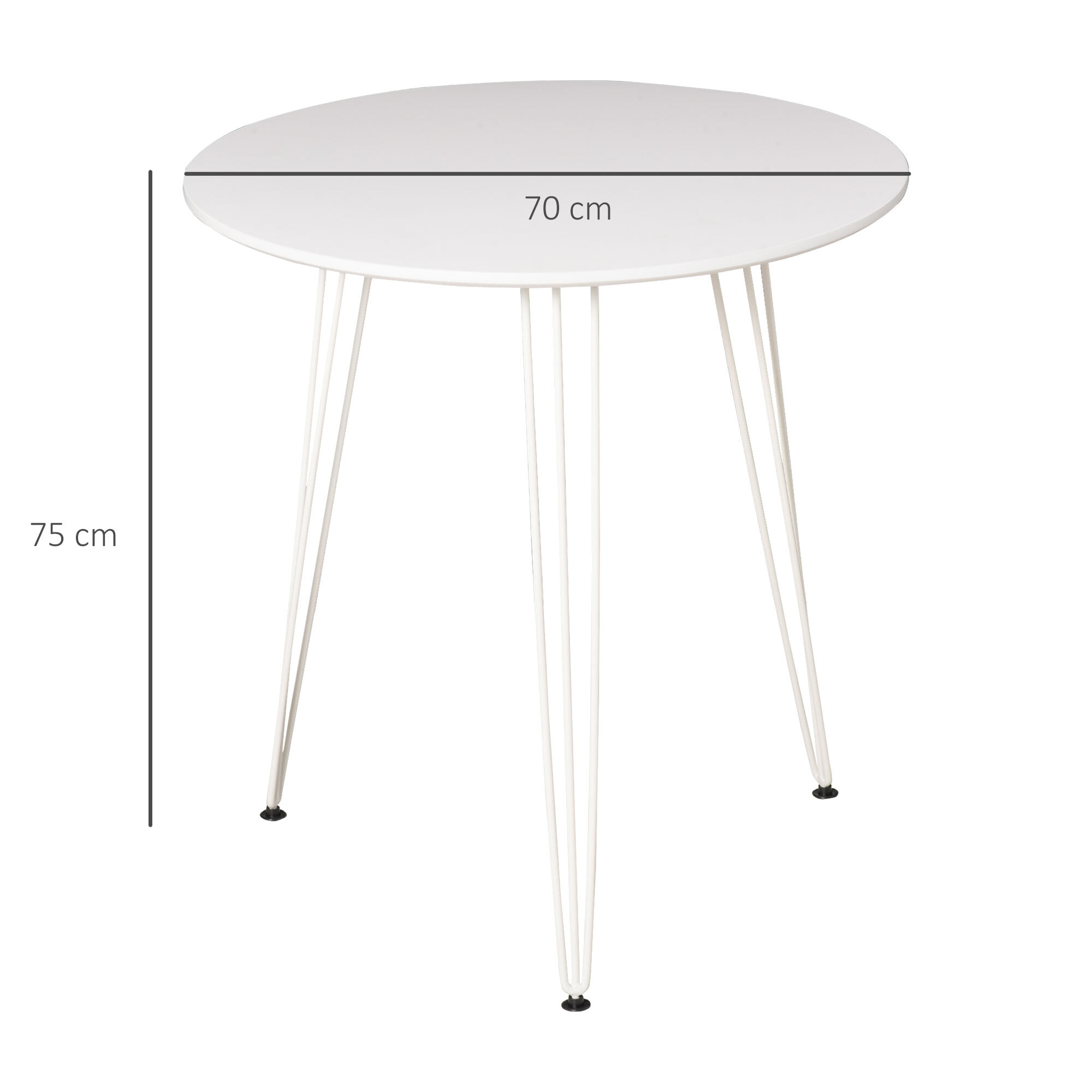 Mesa de Comedor Redonda con Patas de Horquilla Metálicas Estilo Moderno Nórdico para Cocina Salón Cafetería Bar Ø70x75 cm Blanco