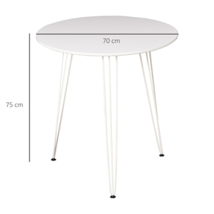 Mesa de Comedor Redonda con Patas de Horquilla Metálicas Estilo Moderno Nórdico para Cocina Salón Cafetería Bar Ø70x75 cm Blanco