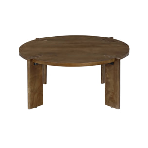 Table basse ronde en bois de manguier massif noyer 80 cm - Reva