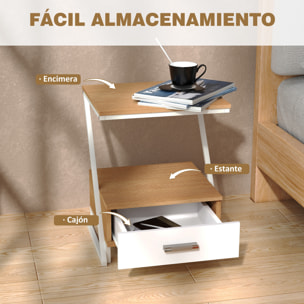 Juego de 2 Mesas Auxiliares para Salón Mesitas Auxiliares en Forma de Z con Cajón y Compartimento Mesita Auxiliar para Salón Dormitorio 40x35x50 cm Madera Natural
