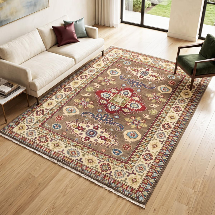 Tapis salon géométrique, noué main en laine, IROSERE