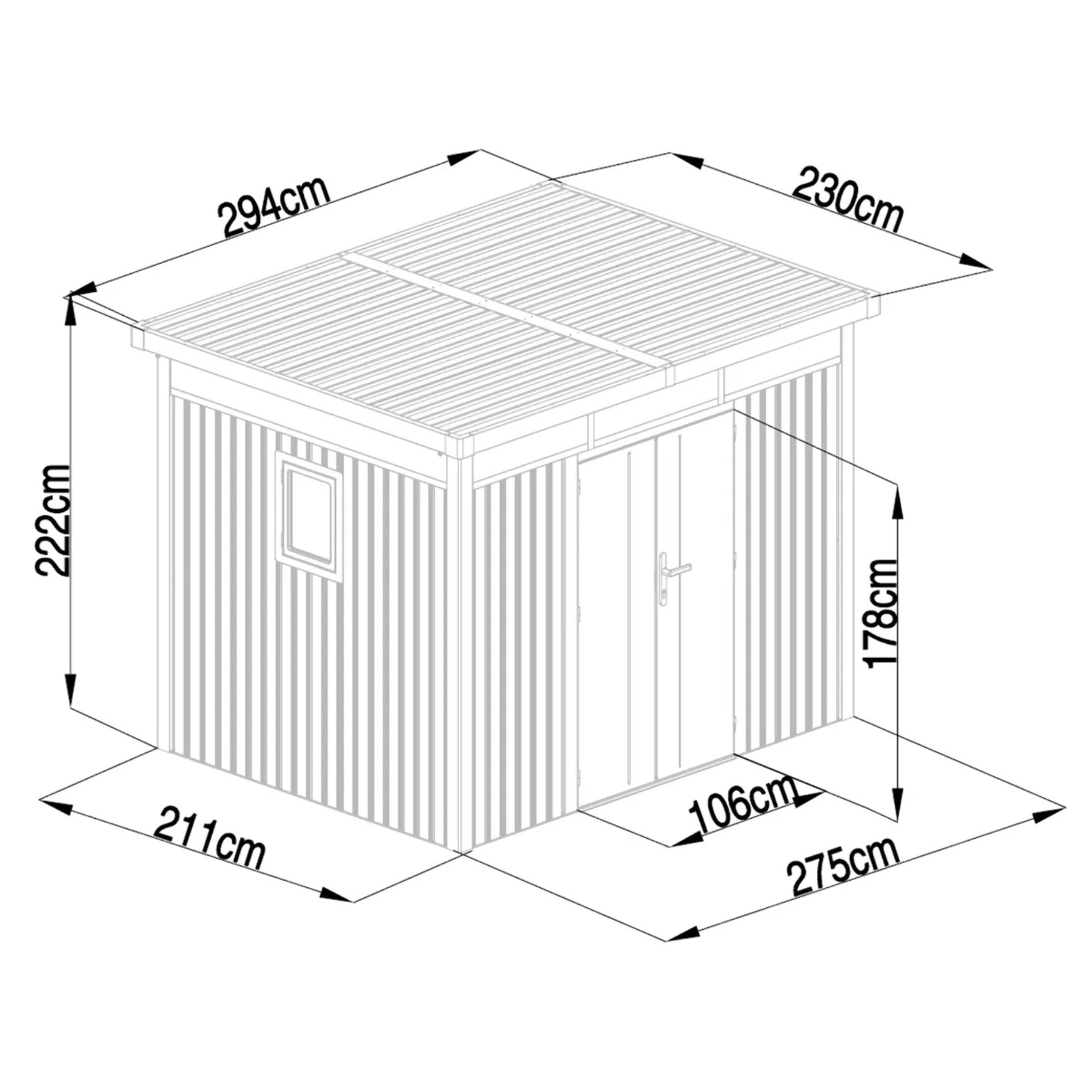Abri de jardin métal anthracite 5.71 m² toit plat + kit d'ancrage