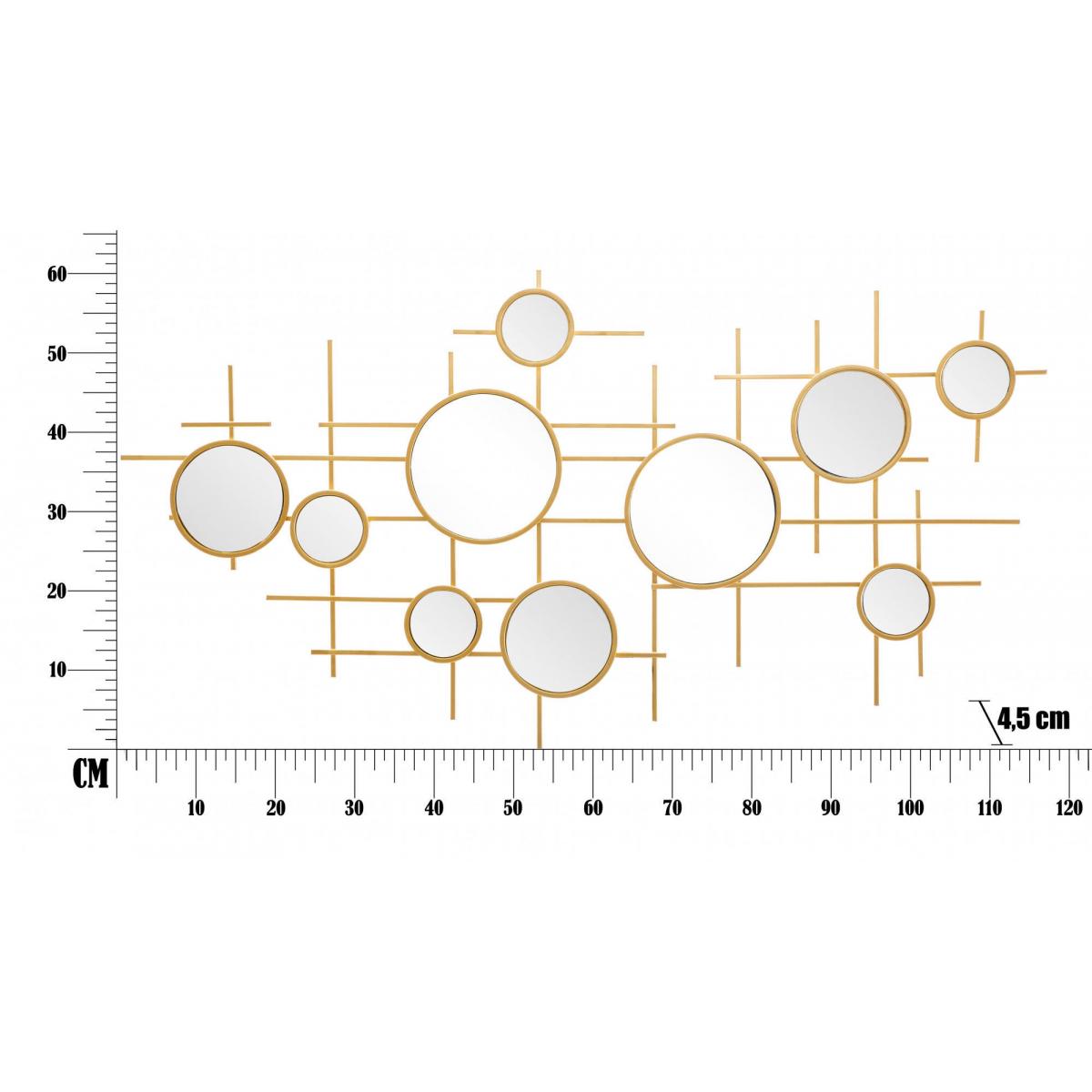 Decorazione da parete, Ferro e Specchio, Colore Oro, Misure: 117 x 4,5 x 61 cm