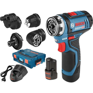 Perceuse/Visseuse GSR 12 V-15 FC - Multifonction FlexiClick SET - BOSCH - avec 2 batteries 12V 2.0 Ah + 4 Accessoires - 06019F6000