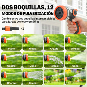 Enrollador de Manguera para Jardín 28+2 m con 12 Modos de Rociado, Carrete de Manguera de Jardín de Pared con Bloqueo Automático y Retracción Controlada, Soporte Orientable 180°, Naranja