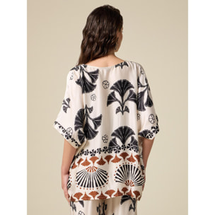 Oltre - Blusa kimono de raso estampada - Blanco