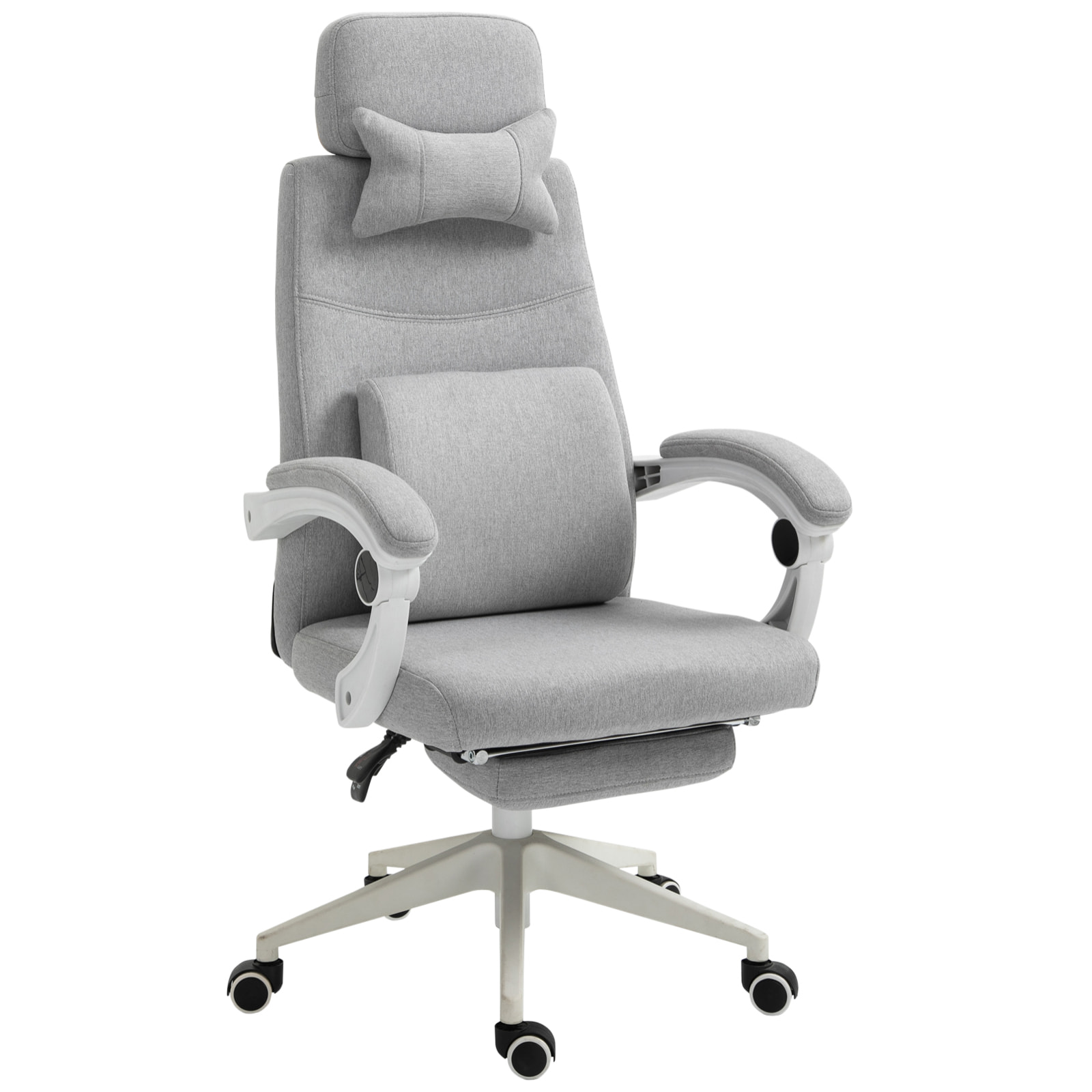 Fauteuil de bureau manager grand confort dossier réglable repose-pied coussin lombaire roulettes 360° lin 62L x 68P x 127H cm gris