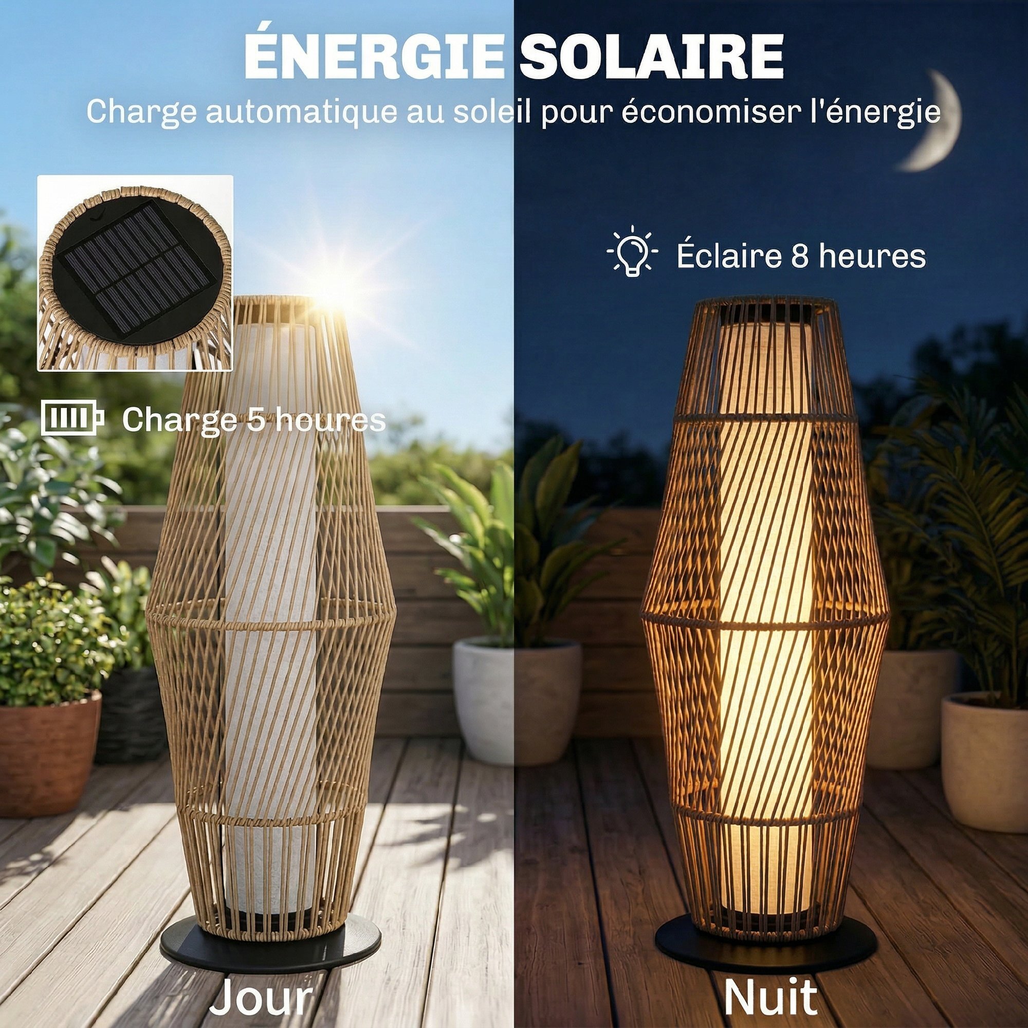 Lanterne solaire capteur de lumière résine tressée sable