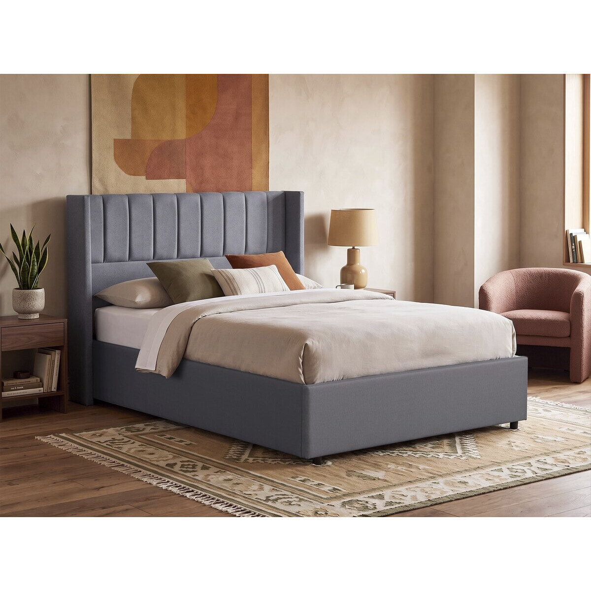 Lit double en tissu avec coffre "Saint-Moritz" - 160 x 200 cm - Gris