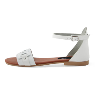 Sandali Flat Made in Italy in pelle colore Bianco, Altezza tacco 1,2 cm