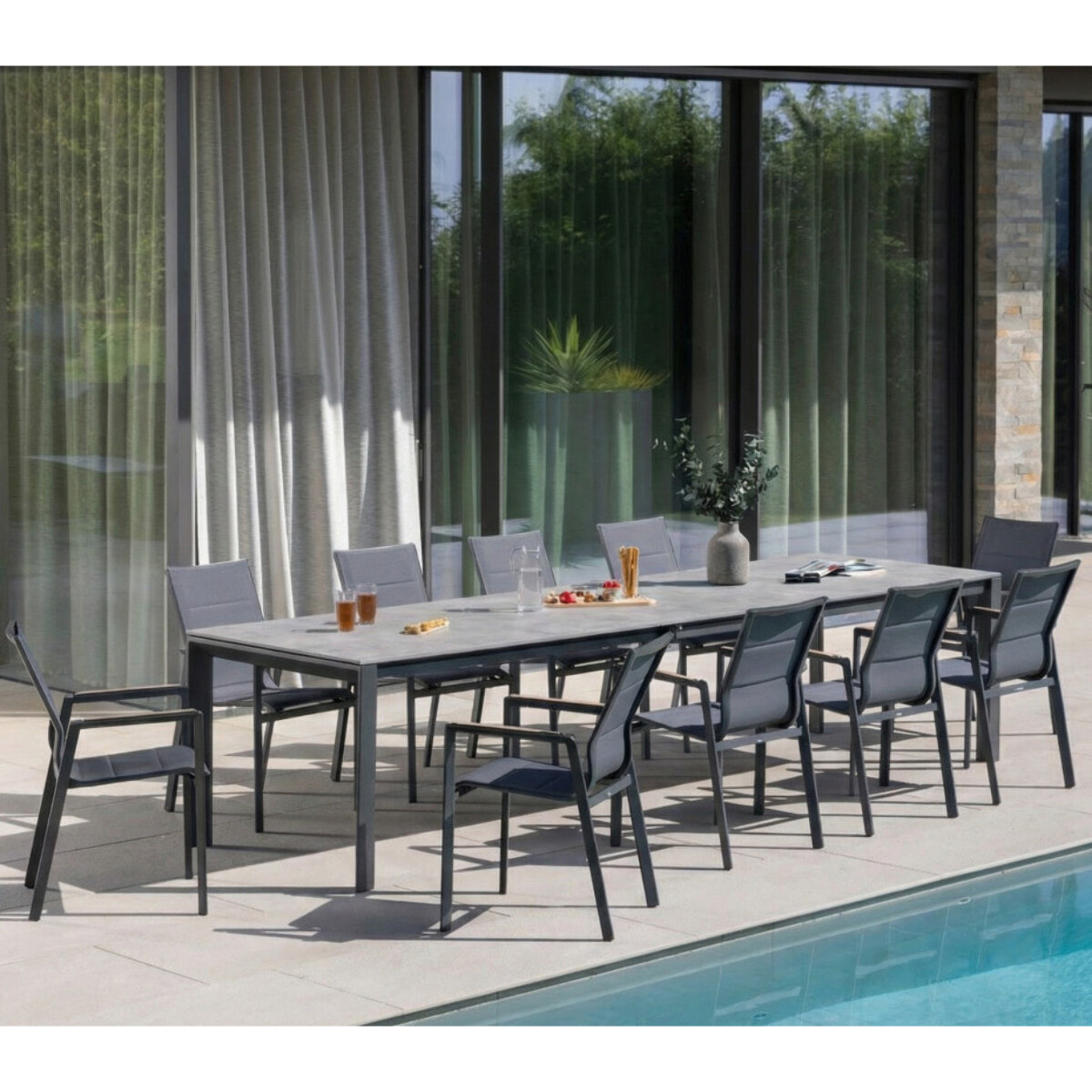 Ensemble table et chaises de jardin  - gris - CARMAPLES XL
