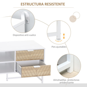 Mueble de TV para Televisores de hasta 47 Pulgadas Mesa para TV de Salón Moderna con 4 Cajones 2 Estantes Abiertos y Gestión de Cables 120x39x48 cm Roble y Blanco